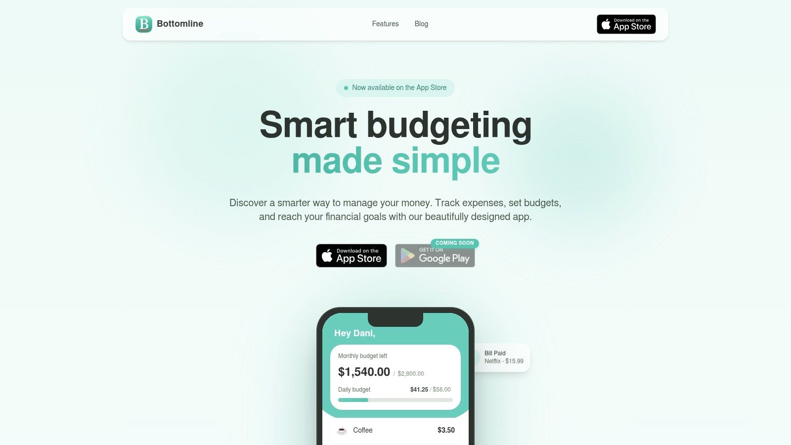 https://bottomlineapp.com のスクリーンショット
